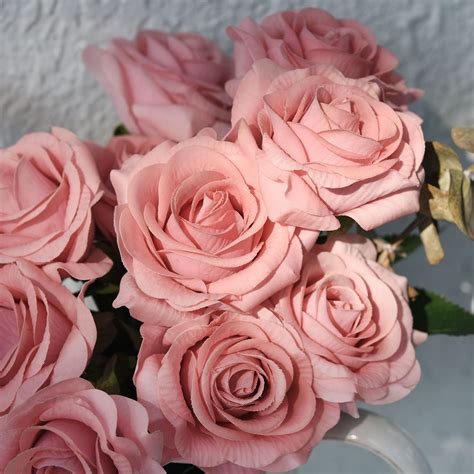 Real Touch 10 Stems Dusty Pink Silk Artificial Roses Flowers ‘petals