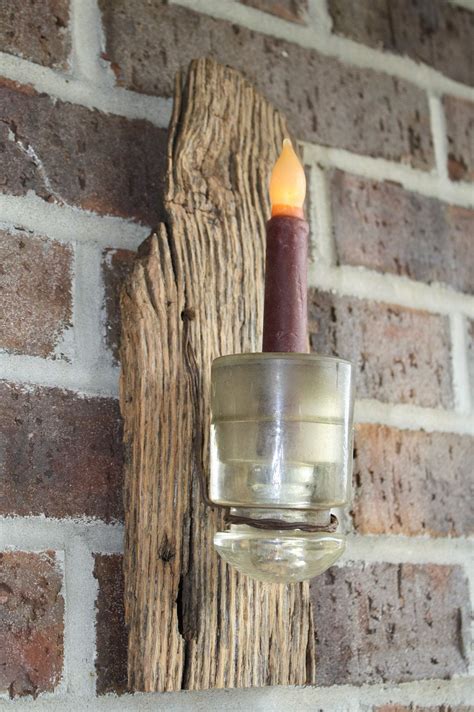 Barn Wood Recycled Candle Sconces With A Clear Vintage Insulator
