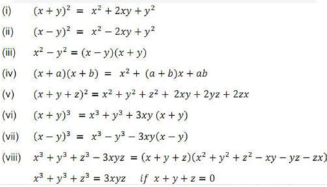 all formulas of polynomials class 9