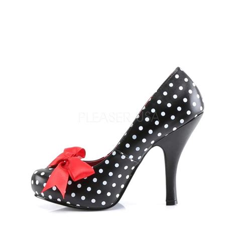 pleaser pinup couture cutiepie 06 black white pu polka dots print in sexy heels and platforms