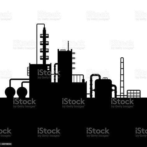 Oil Refinery Plant And Chemical Factory Silhouette 4 Vector Stock