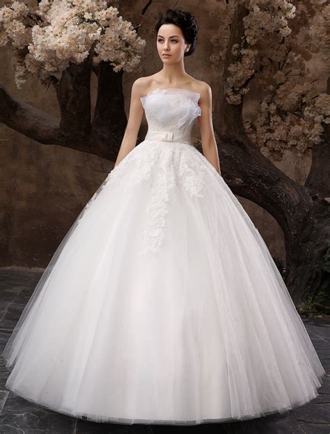 Elegant Floor Length Ball Gown White Brides Lace Wedding Dress With