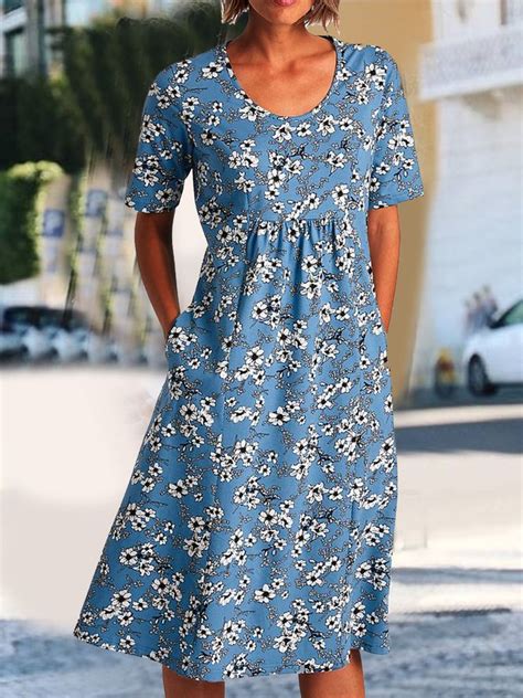 Floral Pockets Midi Dress Plus Size Summer Dresses Womens Clothing
