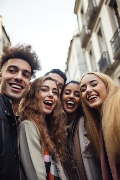 Premium Ai Image Shot Of A Group Of Friends Using Their Smartphones To Take Selfies Created