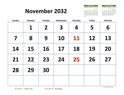 November 2032 Calendar With Extra Large Dates