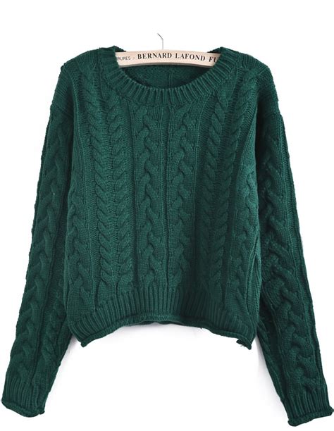 Green Long Sleeve Cable Knit Crop Sweater Eur€2363 Con Imágenes