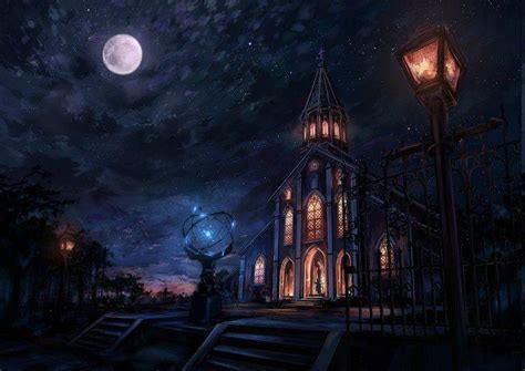 Night Cityscape City Moon Fantasy Art Church Wallpapers Hd
