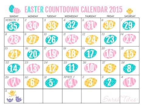 Free Printable Countdown Easter Calendar 2015 Sarah Titus Easter