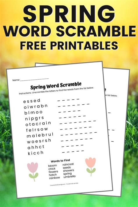Spring Word Scramble Free Printable With Answer Key