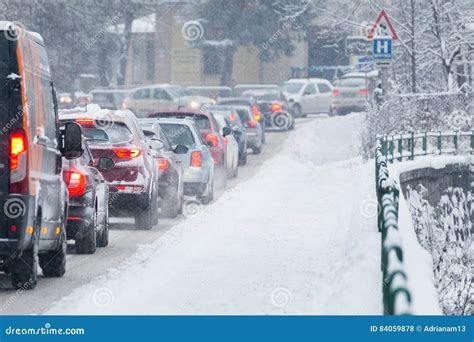 Traffic Jam In The Middle Of Winter Snow Calamity Stock Photo Image