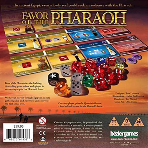 The game has 25 turns with betting rounds in between, starting with the soda and ending with the hock (the last card turned). BoardGameMonster - Bezier Games BEZ00016 "Favor of The ...