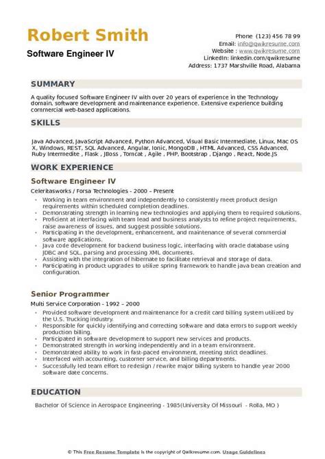 Make an engineering cv, or use an academic cv template or create a fusion of the cvs for a more specialized role. Software Engineer Resume Samples | QwikResume