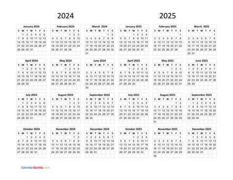 Calendar 2024 And 2025 On One Page Calendar Quickly