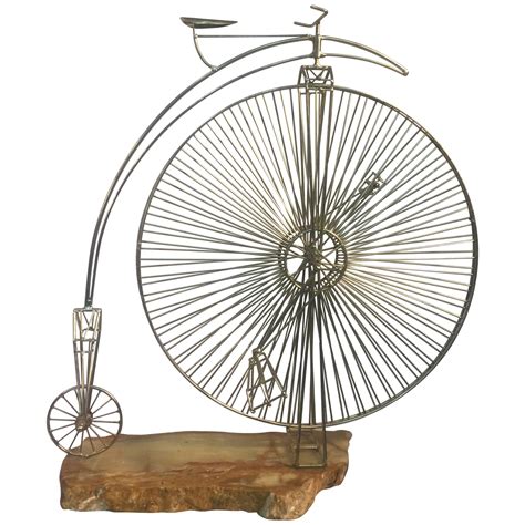 Rare High Wheel Curtis Jere Bicycle Sculpture Mounted On An Onyx Base For Sale At 1stdibs