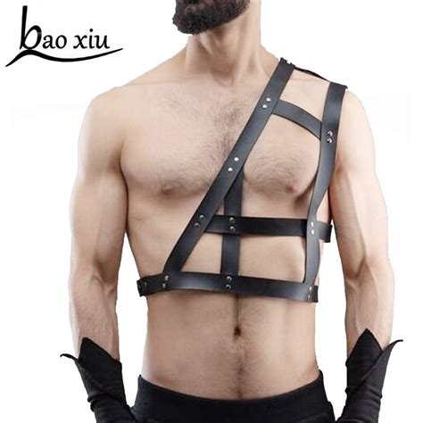 2019 new vintage sexy leather harness punk gothic body bondage cage wrapped waist straps men