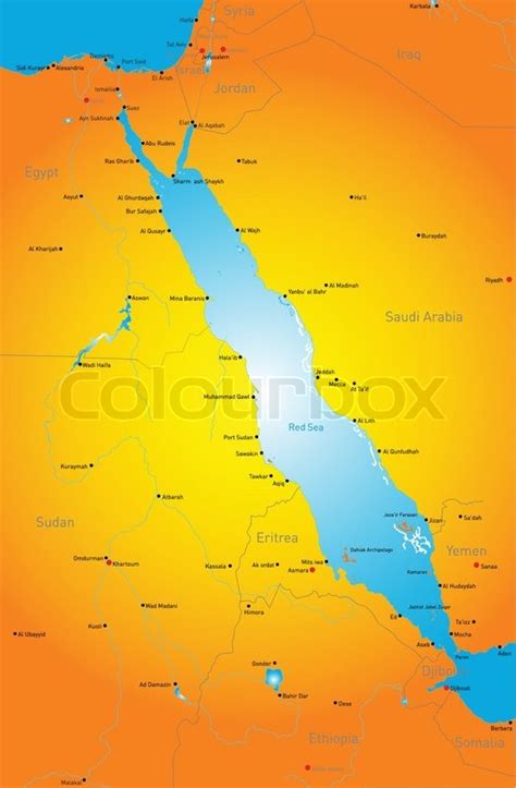 Vector Color Map Of Red Sea Region Stock Vector Colourbox