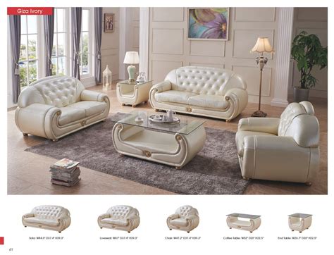 Giza Ivory Full Italian Leather Sofa Set Throughout Leather Living Room