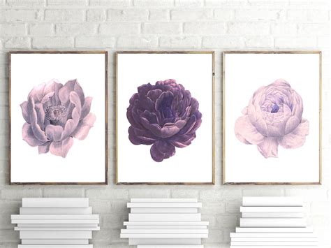 Set Of 3 Prints Purple Wall Art Purple Flowers Print Set Of Etsy