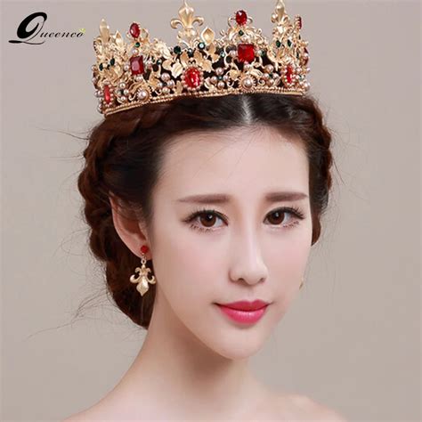 big bridal crown vintage baroque red crystal jewelry wedding tiara headdress bridal hair