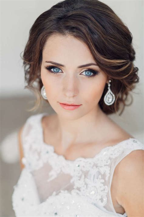 Wedding Makeup Blue Eyes Dark Hair Wavy Haircut