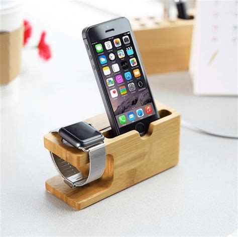 100 Natural Bamboo Charging Dock Station For Mobile Phone And Watch