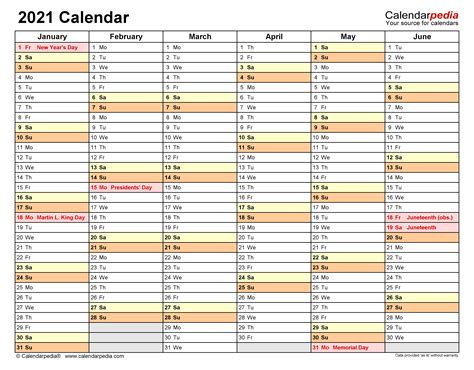 2021 Weekly Excel Calendar