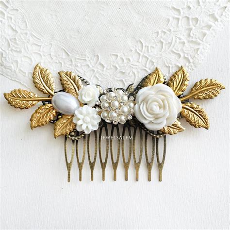 Gold Wedding Hair Accessory White Pearl Hair Slide Pearl Comb For Bridesmaid Bridal Headpiece
