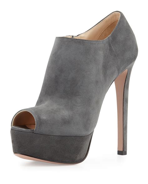 Prada Peep Toe Suede Boots In Gray ANTHRACITE Lyst