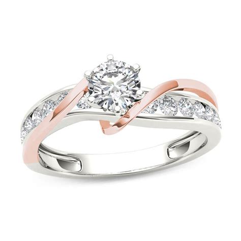 34 Ct Tw Diamond Crossover Engagement Ring In 14k Two Tone Gold