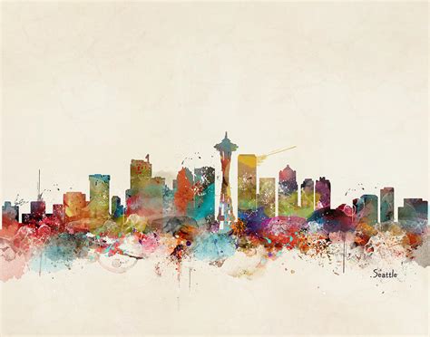 Seattle Washington Skyline Painting By Bri Buckley Fine Art America