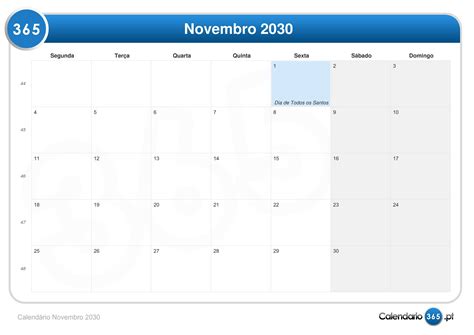 Calendário Novembro 2030