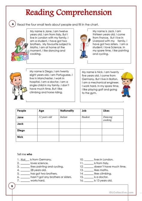 An Activity To Practice Reading And Comprehension There Are Four