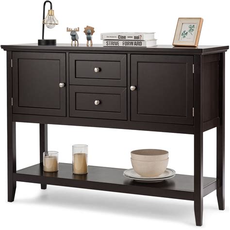Costway Sideboard Buffet Table Wooden Console Table W Drawers And Storage Cabinets Blue Brown
