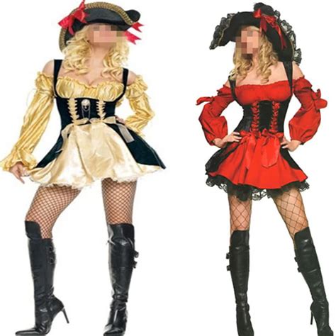 buy gold pirate costume women adult party red halloween costumes long sleeve