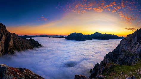Picos De Europa Spain Fog Colors Mountains Rocks Sunset Hd