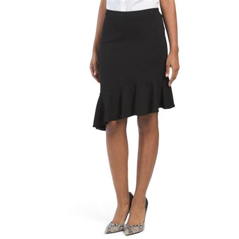 asymmetrical flounce hem midi skirt 25 liked on polyvore featuring skirts long stretch skirt