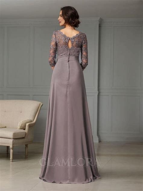 A Line V Neck 3 4 Sleeves Floor Length Chiffon Tasteful Mother Of The