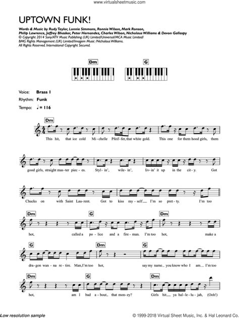 Uptown Funk Feat Bruno Mars Sheet Music Intermediate For Piano
