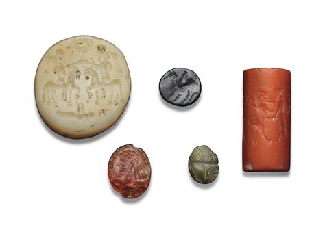 An Achaemenid Carnelian Cylinder Seal Three Sasanian Seals And An
