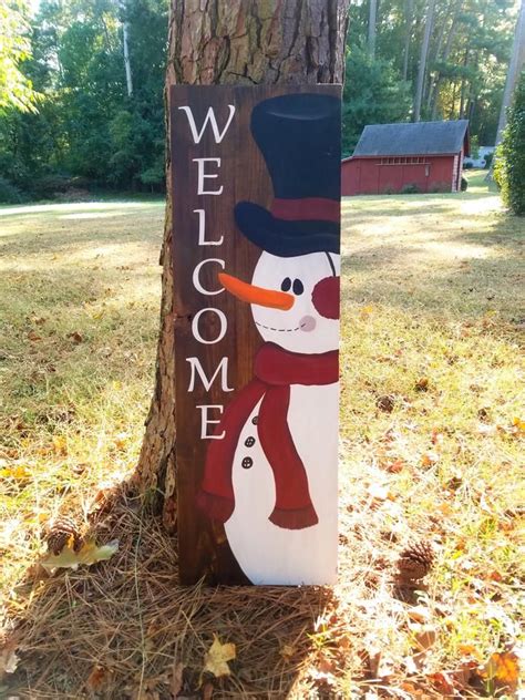 Snowman Welcome Sign Love Crafted Decor Christmas Signs Wood