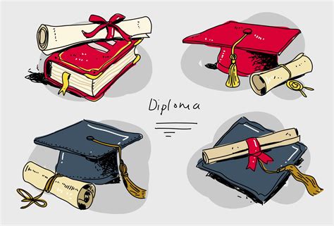Diploma Degree Set Hand Drawn Vector Illustration 167312 Vector Art At