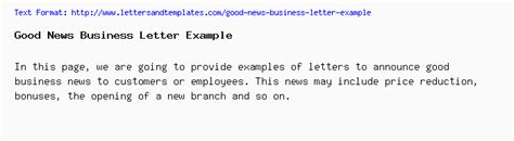 Good News Letter Sample Business Letter Template