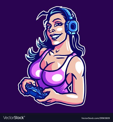 Sexy Gamer Girl Holding Joystick Mascot Logo Vector Image