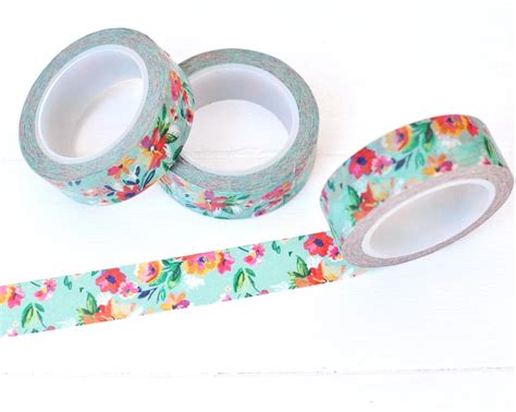 turquoise floral washi tape 15mm x 10m colorful washi tape