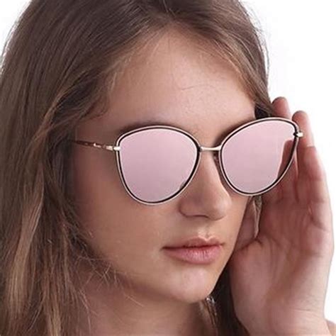 Pink Cat Eye Sunglasses Women Mirror Coating Sun Glasses Fashion Lady