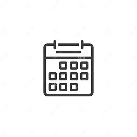 Calendar Icon Line Outline Vector Design Isolated On White Black And