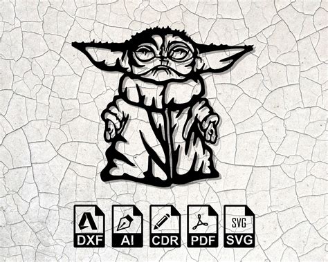 Baby Yoda Grogu Laser Cut Svg Dxf Files Wall Sticker Engraving Etsy Denmark