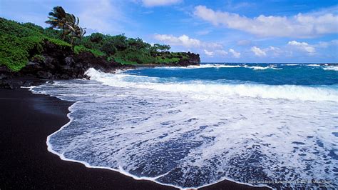 Hd Wallpaper Black Sand Beach Waianapanapa State Park Maui Hawaii