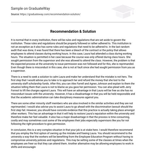 ⇉recommendation And Solution Essay Example Graduateway