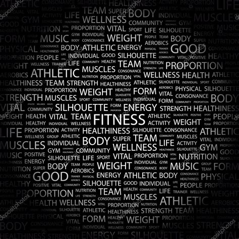 Fitness Word Collage On Black Background Stock Vector Image By